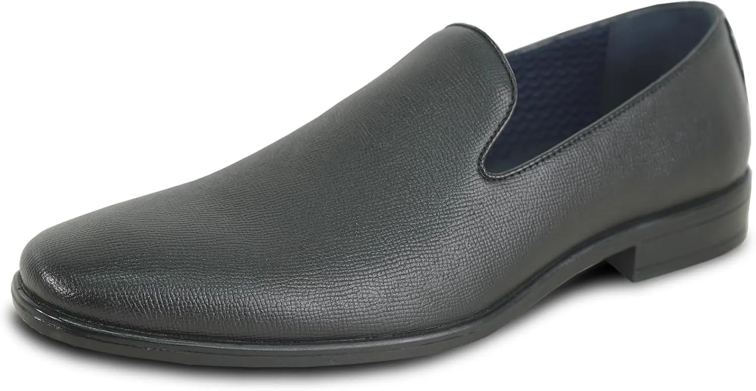 ALLURE-SUITS & TUXEDOS Men Genuine Leather Fashion Dress Shoe AL04 Classic Slip On Loafer Formal Tuxedo for Wedding Prom Party Uniform Formal Event Black Cognac Size from 6 to 16