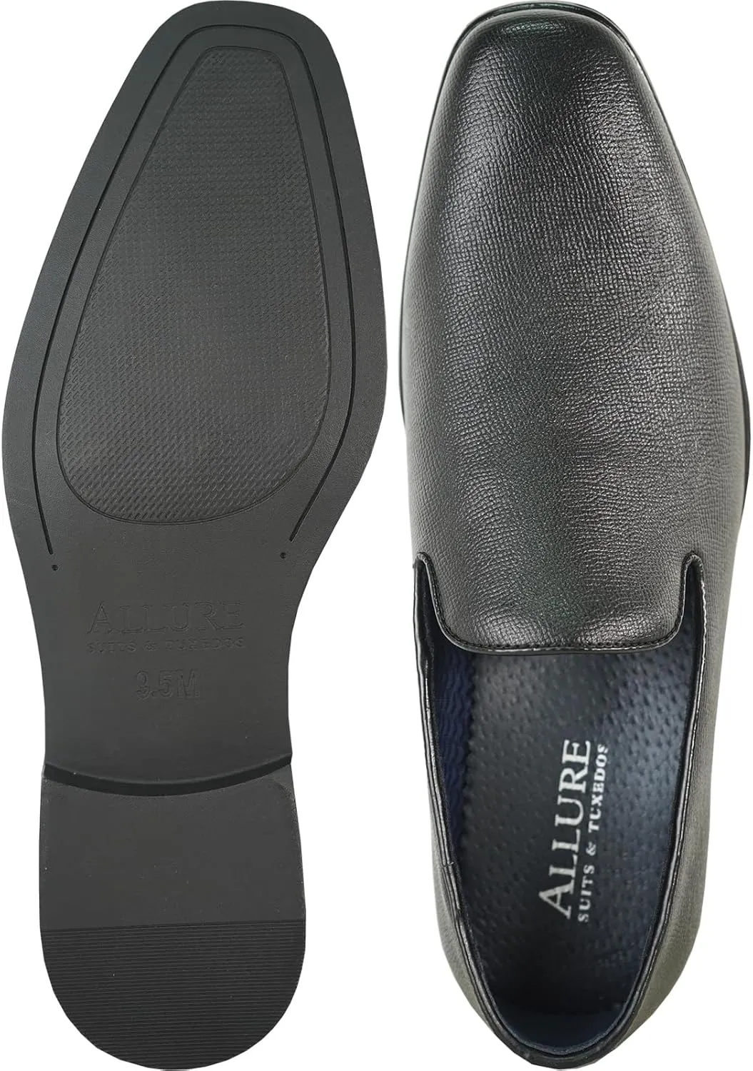 ALLURE-SUITS & TUXEDOS Men Genuine Leather Fashion Dress Shoe AL04 Classic Slip On Loafer Formal Tuxedo for Wedding Prom Party Uniform Formal Event Black Cognac Size from 6 to 16