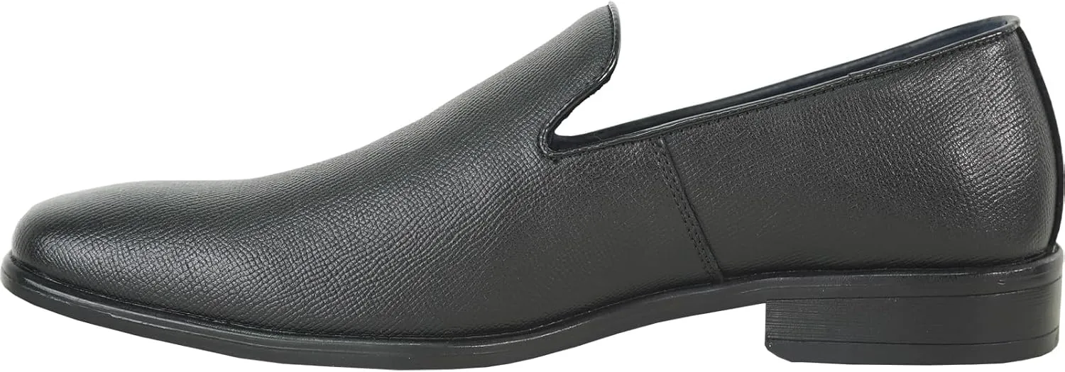 ALLURE-SUITS & TUXEDOS Men Genuine Leather Fashion Dress Shoe AL04 Classic Slip On Loafer Formal Tuxedo for Wedding Prom Party Uniform Formal Event Black Cognac Size from 6 to 16