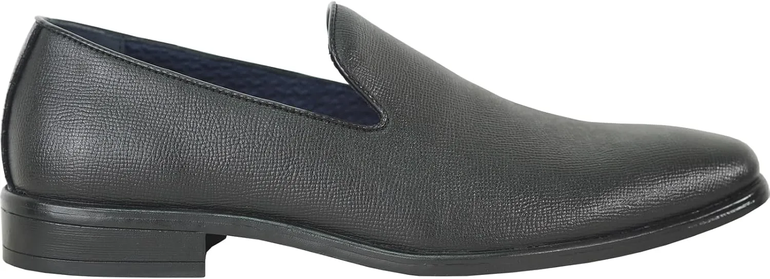 ALLURE-SUITS & TUXEDOS Men Genuine Leather Fashion Dress Shoe AL04 Classic Slip On Loafer Formal Tuxedo for Wedding Prom Party Uniform Formal Event Black Cognac Size from 6 to 16