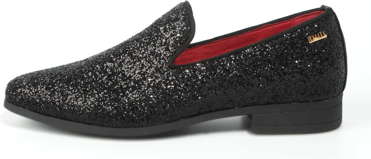 ALLY UNION MAKE FORCE Mens Glitter Loafers Dress Slip on Party Wedding Penny Smoking Sparkly Shoes