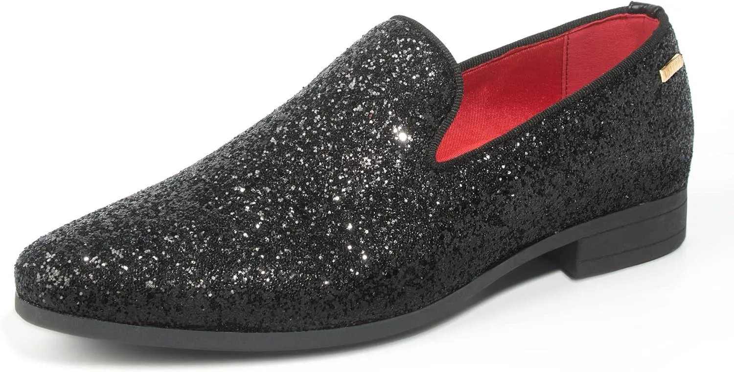 ALLY UNION MAKE FORCE Mens Glitter Loafers Dress Slip on Party Wedding Penny Smoking Sparkly Shoes