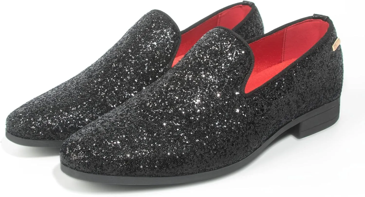 ALLY UNION MAKE FORCE Mens Glitter Loafers Dress Slip on Party Wedding Penny Smoking Sparkly Shoes