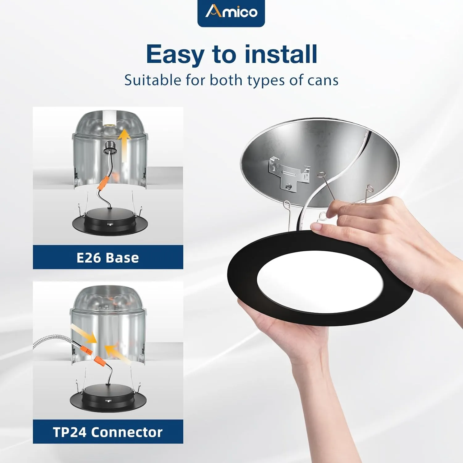 Amico Recessed Lighting 5/6 Inch, 12 Pack 5CCT Flat LED Can Lights, 2700K/3000K/4000K/5000K/6000K Selectable,12W Eqv 110W, 1050LM Brightness, Retrofit Installation - ETL & FCC, Black