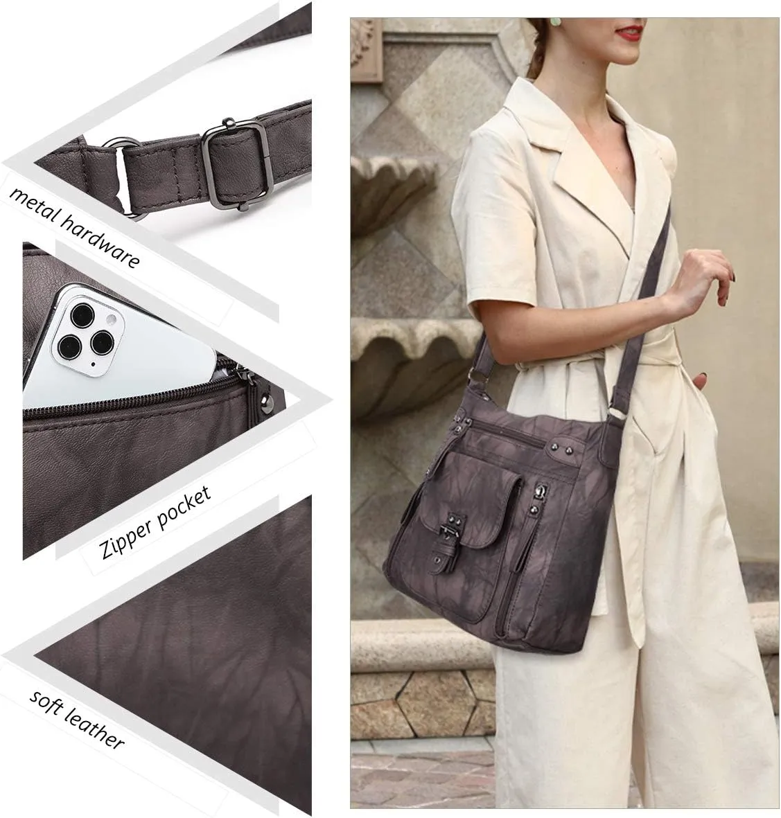 Angel Kiss Crossbody Bags Shoulder Bags and Handbags for Women Multi Pocket Daily Soft Hobo Purses Medium Size