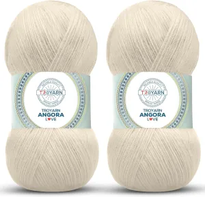 Angora Love (2-Skeins Pack Angora Yarn) 20% Wool 80% Acrylic Thread - Wool Yarn for Crocheting - Lace Weight Yarn #1 Fingering and Socks Yarn (2 x 3.52 oz) / (2 x 601 Yds) (10801 - Cream)