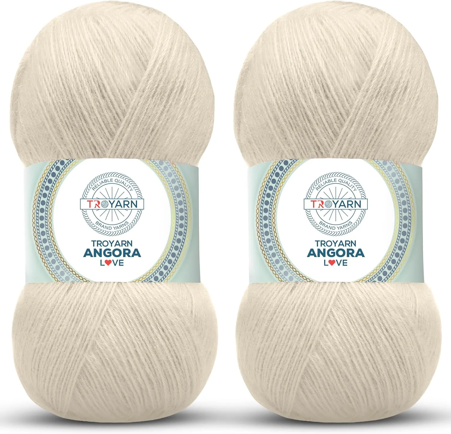 Angora Love (2-Skeins Pack Angora Yarn) 20% Wool 80% Acrylic Thread - Wool Yarn for Crocheting - Lace Weight Yarn #1 Fingering and Socks Yarn (2 x 3.52 oz) / (2 x 601 Yds) (10801 - Cream)