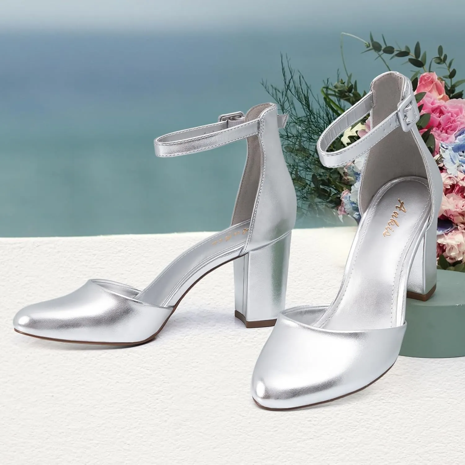 Ankis Closed Toe Heels for Women -Black Nude White Silver Gold Womens Heels Closed Round Toe Chunky Block Pumps Shoes, 3 Inch