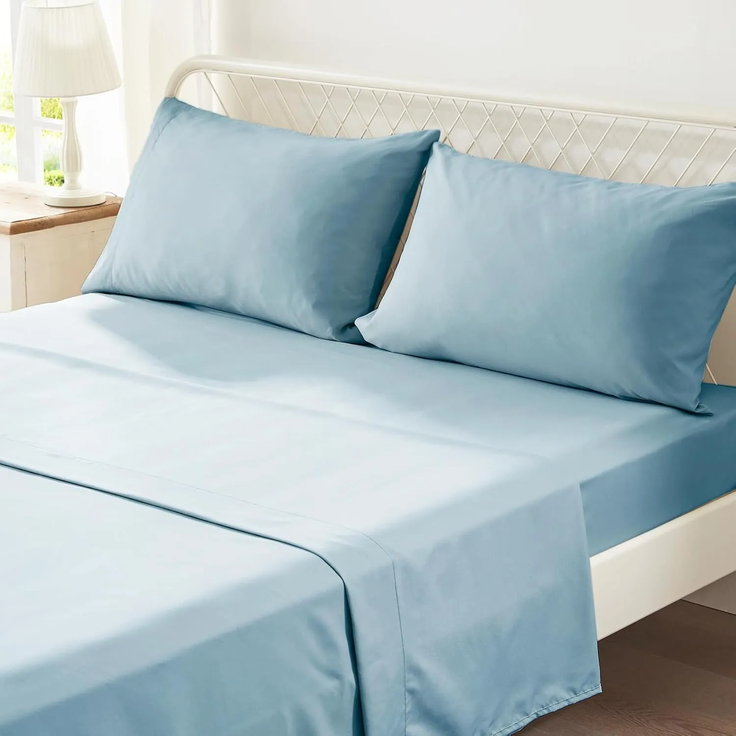 Anluoer Full Comforter Set 7 Piece, Blue Bed in a Bag with 2 Pillow Shams, 2 Pillowcases, 1 Flat Sheet, 1 Fitted Sheet - All Season Ruffle Shabby Chic Bedding Sets