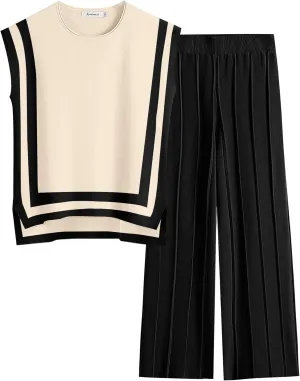 ANRABESS Women 2 Piece Lounge Sets Summer Casual Knit Sweater Vest Pant Set Beach Vacation Airport Outfits Clothes