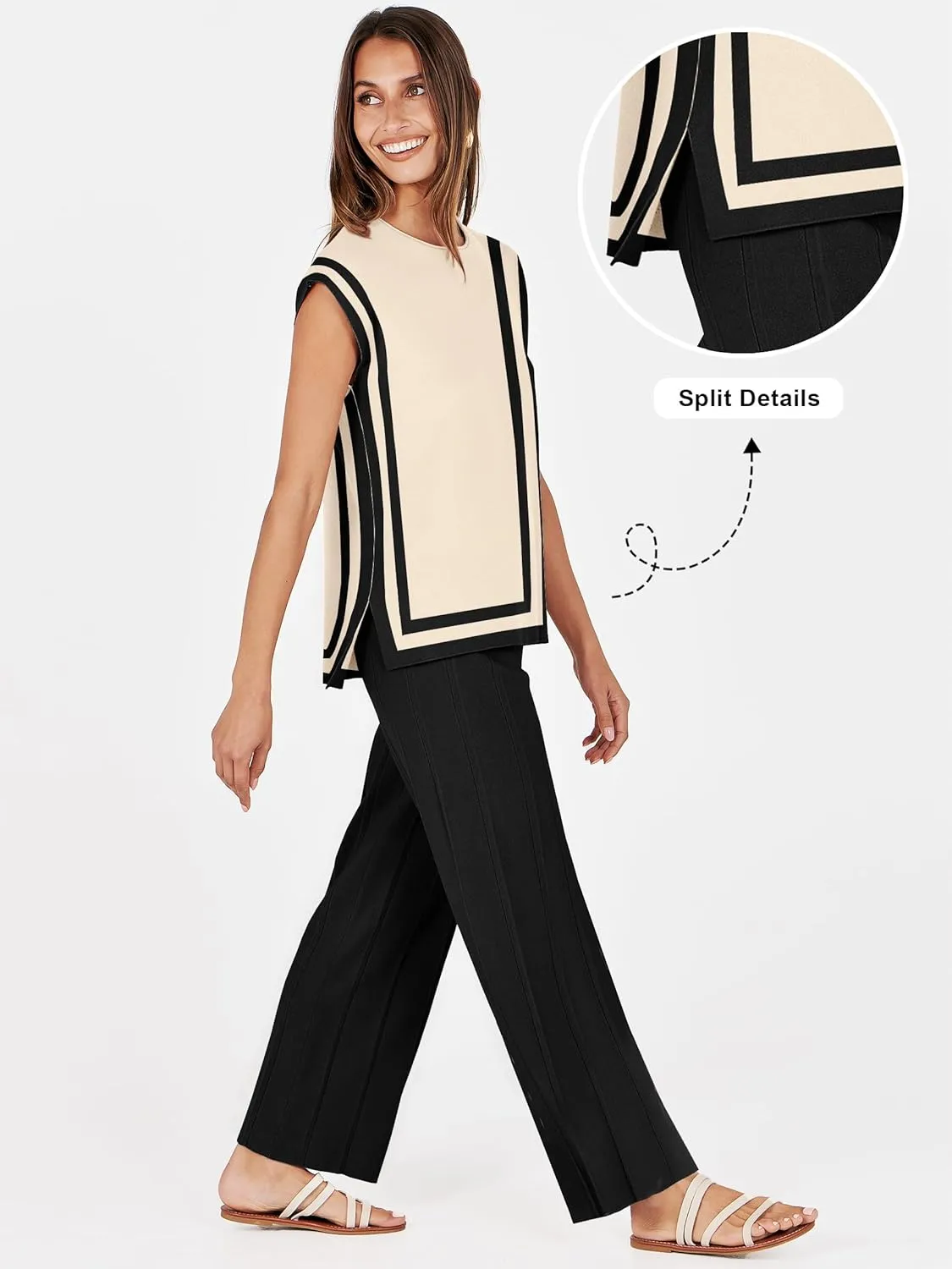 ANRABESS Women 2 Piece Lounge Sets Summer Casual Knit Sweater Vest Pant Set Beach Vacation Airport Outfits Clothes