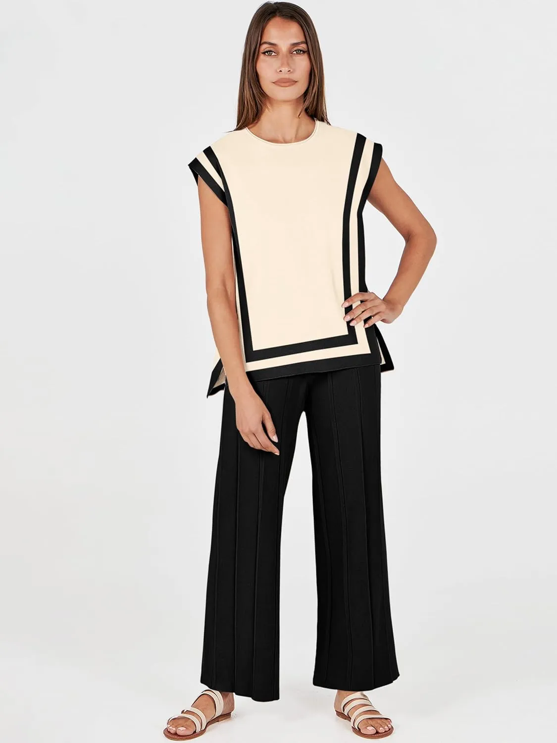ANRABESS Women 2 Piece Lounge Sets Summer Casual Knit Sweater Vest Pant Set Beach Vacation Airport Outfits Clothes