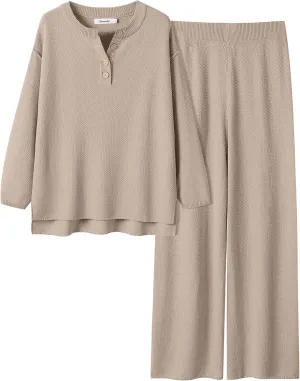 ANRABESS Women 2 Piece Outfits Oversized Loose Waffle Knit Sweater Set 2025 Fall Trendy Matching Lounge Sets Cozy Clothes
