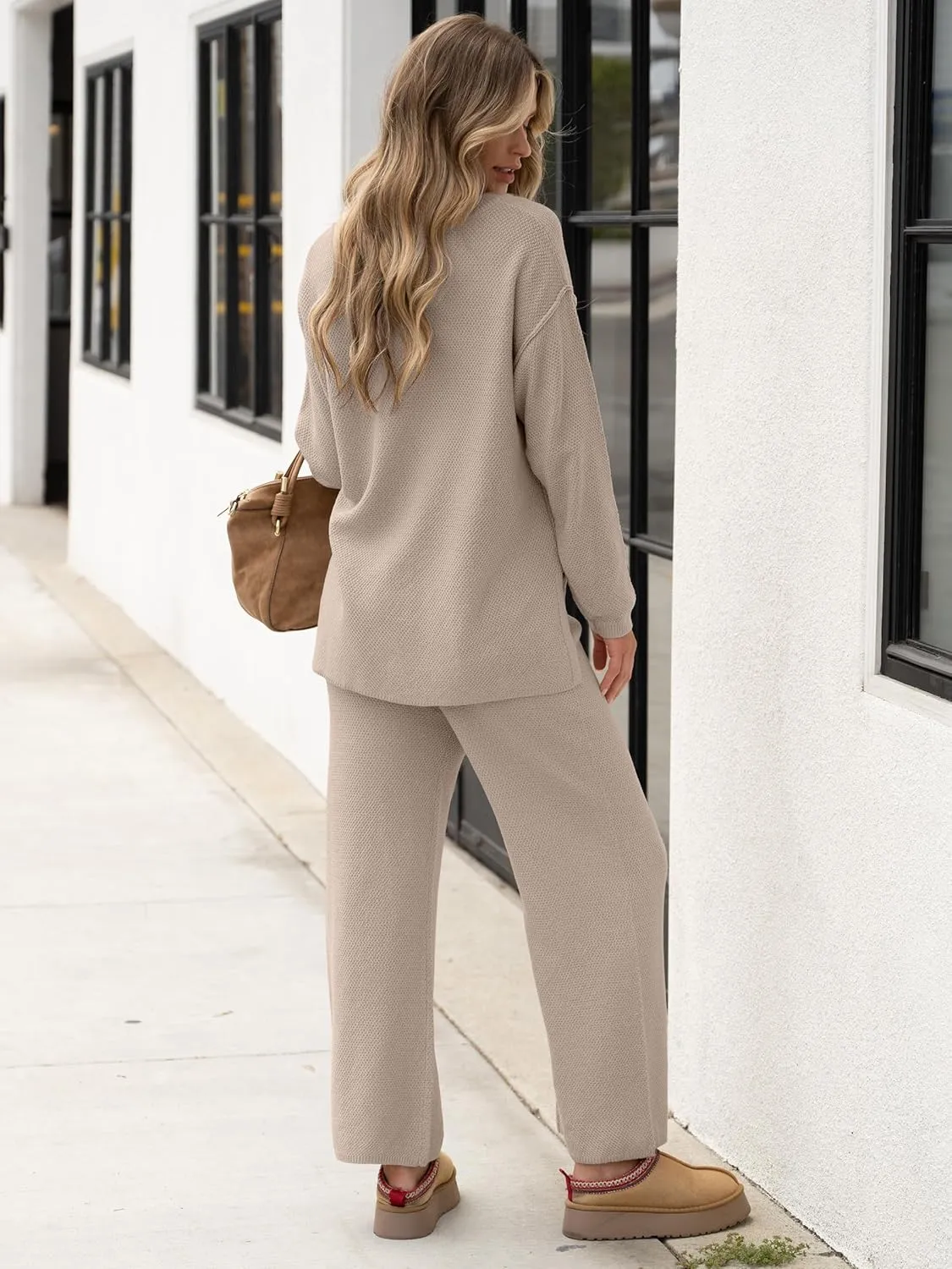 ANRABESS Women 2 Piece Outfits Oversized Loose Waffle Knit Sweater Set 2025 Fall Trendy Matching Lounge Sets Cozy Clothes