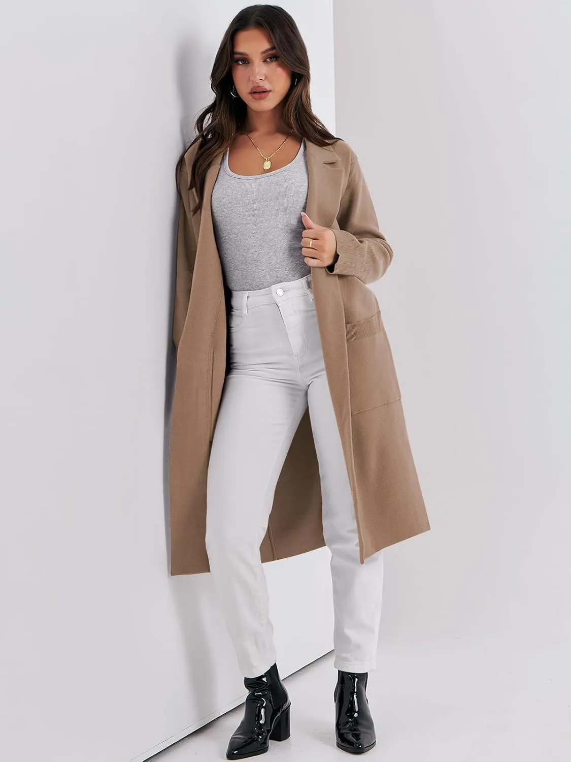 ANRABESS Women Cardigan Sweater Jackets Open Front Thick Knit Oversized Blazer Coatigan 2025 Fall Winter Long Coats Outwear