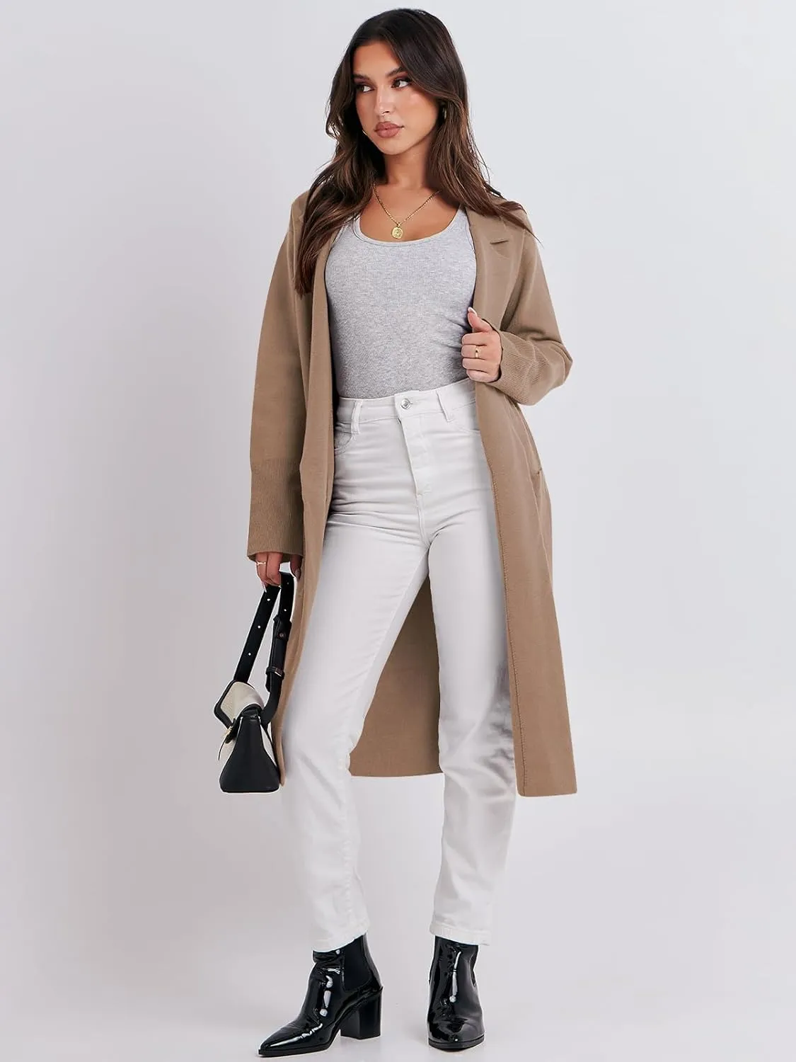 ANRABESS Women Cardigan Sweater Jackets Open Front Thick Knit Oversized Blazer Coatigan 2025 Fall Winter Long Coats Outwear