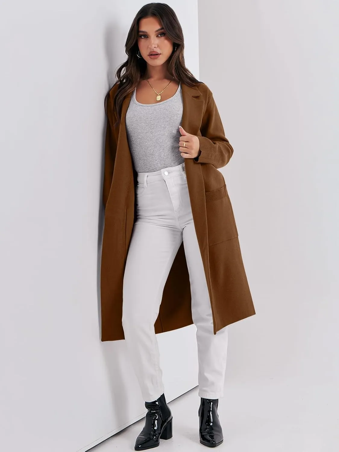 ANRABESS Women Cardigan Sweater Jackets Open Front Thick Knit Oversized Blazer Coatigan 2025 Fall Winter Long Coats Outwear