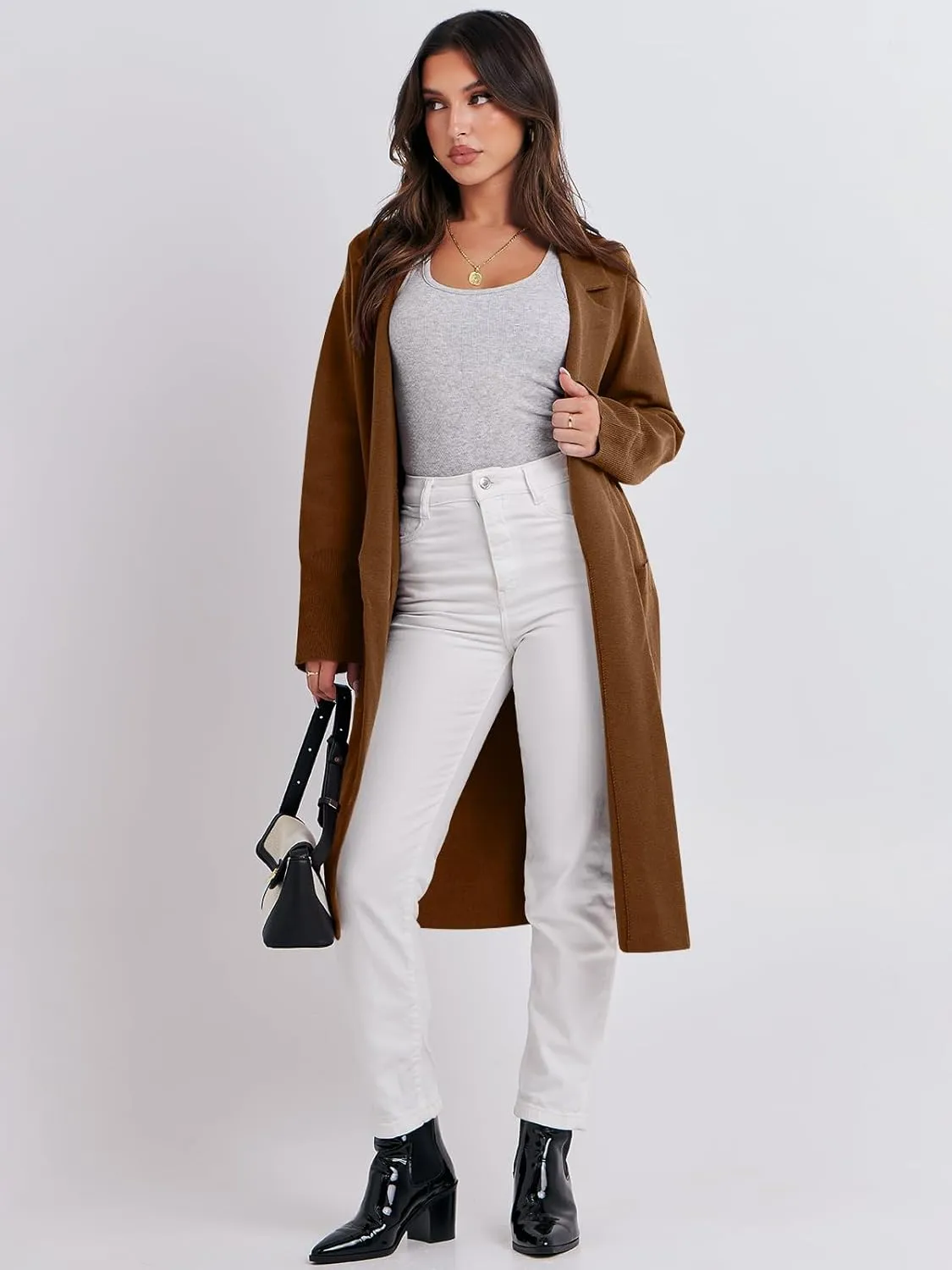 ANRABESS Women Cardigan Sweater Jackets Open Front Thick Knit Oversized Blazer Coatigan 2025 Fall Winter Long Coats Outwear