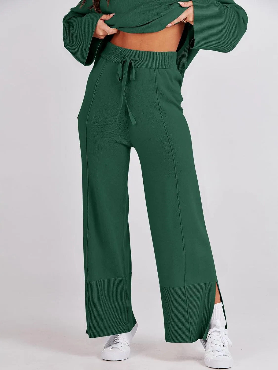 ANRABESS Womens 2 Piece Outfits Oversized Knit Sweater Set Wide Leg Pant Cozy Lounge Matching Pajama Sets 2024 Trendy Clothes