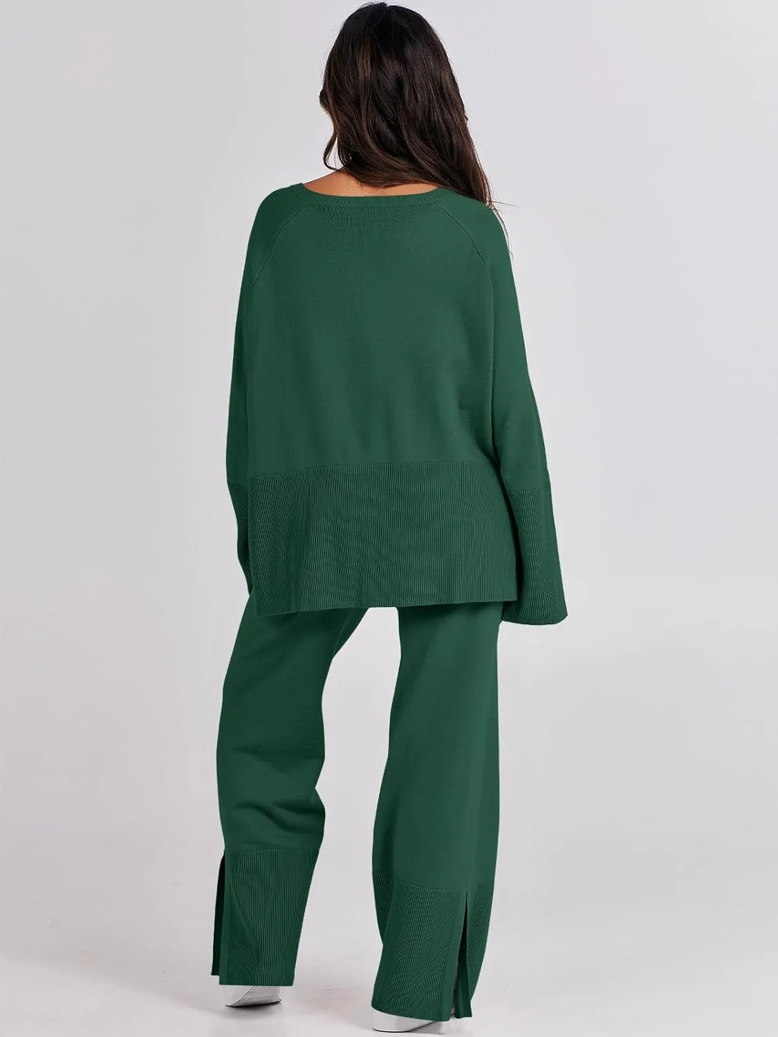 ANRABESS Womens 2 Piece Outfits Oversized Knit Sweater Set Wide Leg Pant Cozy Lounge Matching Pajama Sets 2024 Trendy Clothes