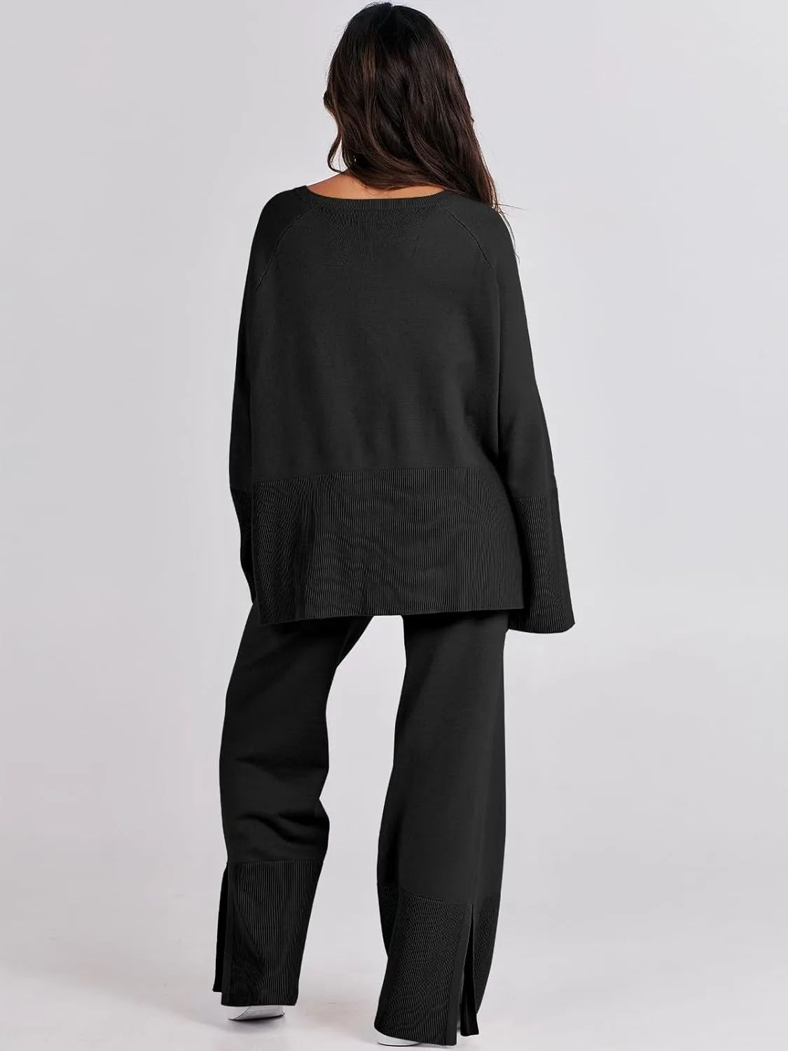 ANRABESS Womens 2 Piece Outfits Oversized Knit Sweater Set Wide Leg Pant Cozy Lounge Matching Pajama Sets 2024 Trendy Clothes