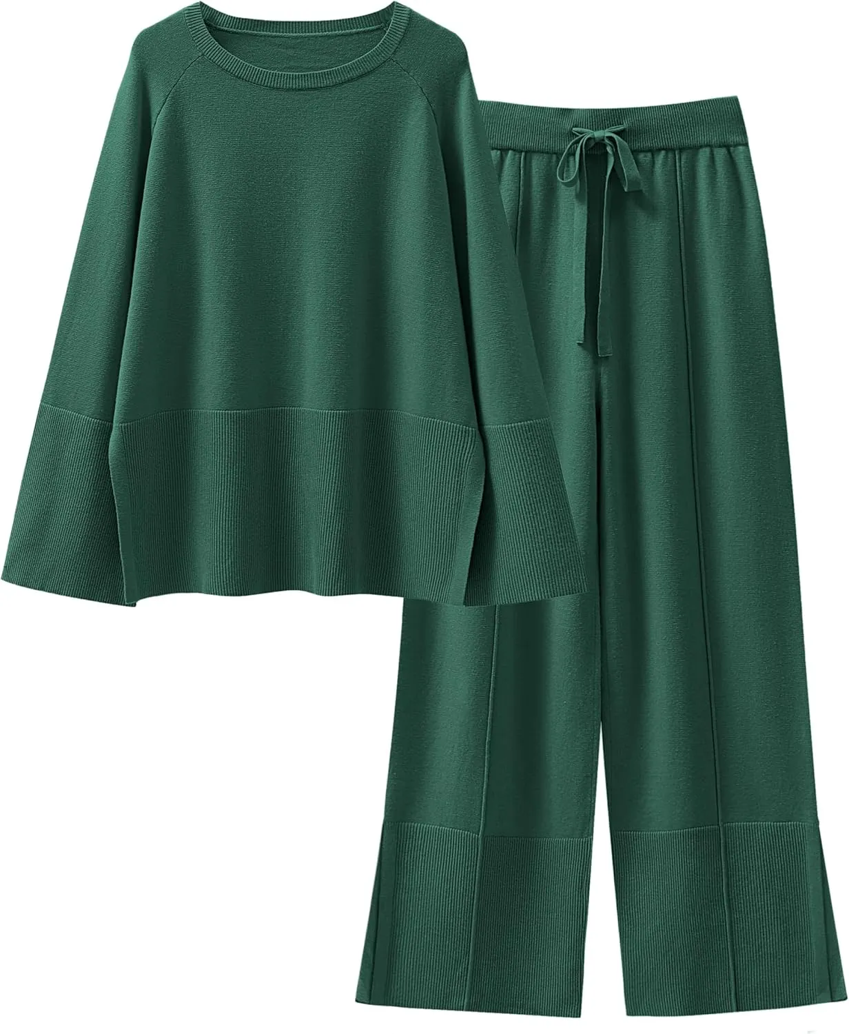 ANRABESS Womens 2 Piece Outfits Oversized Knit Sweater Set Wide Leg Pant Cozy Lounge Matching Pajama Sets 2024 Trendy Clothes