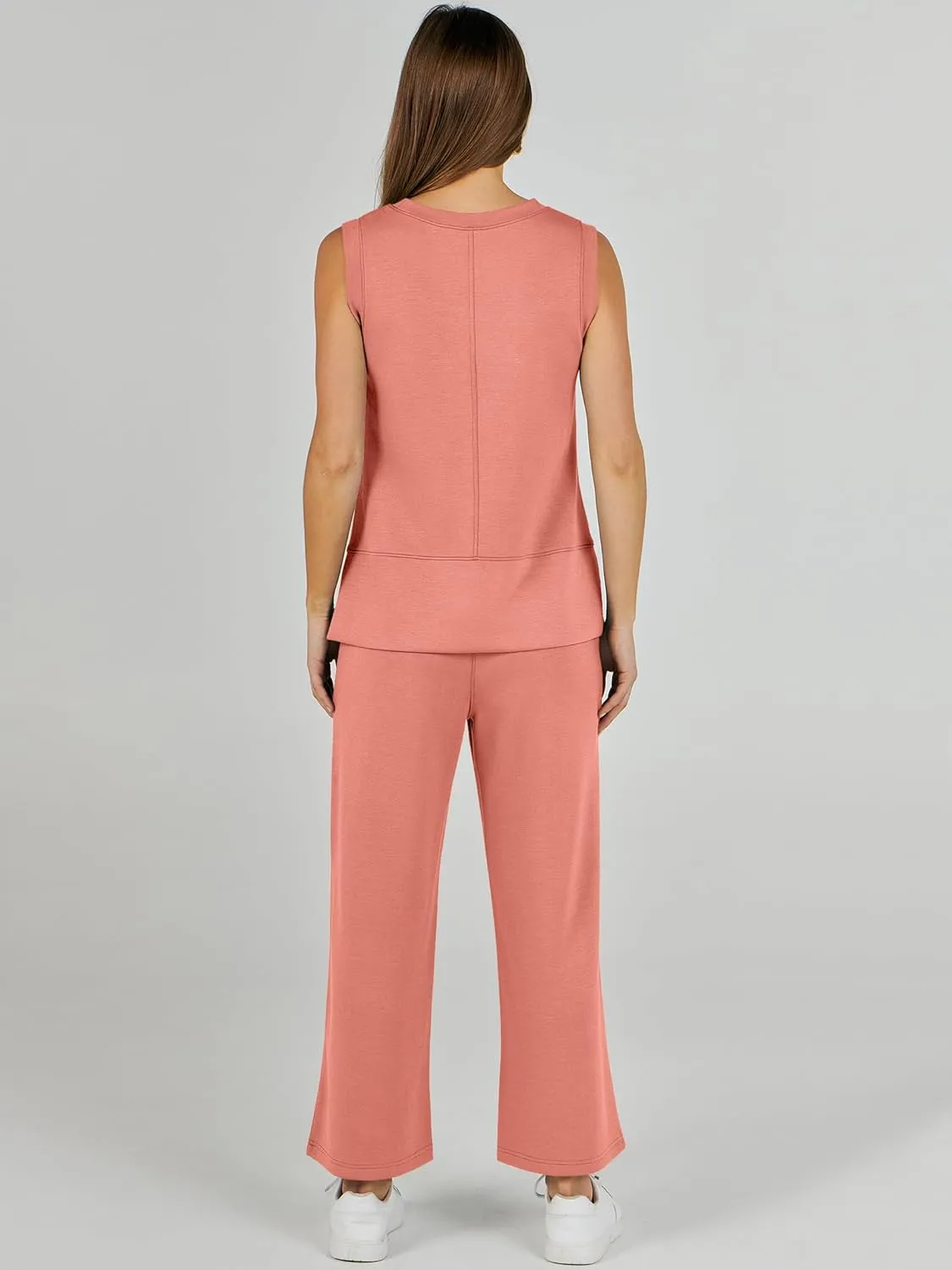 ANRABESS Women's 2 Piece Sets Summer Travel Airplane Outfits Sleeveless Wide Leg Casual Lounge Matching Sweat Set Sweatsuits