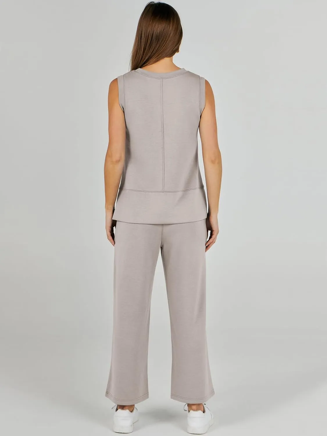 ANRABESS Women's 2 Piece Sets Summer Travel Airplane Outfits Sleeveless Wide Leg Casual Lounge Matching Sweat Set Sweatsuits