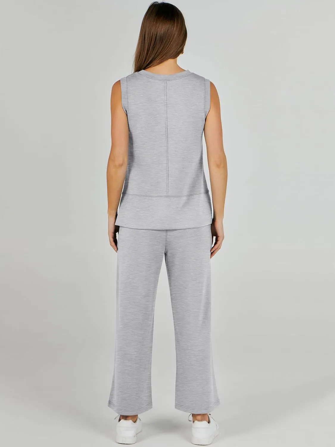 ANRABESS Women's 2 Piece Sets Summer Travel Airplane Outfits Sleeveless Wide Leg Casual Lounge Matching Sweat Set Sweatsuits