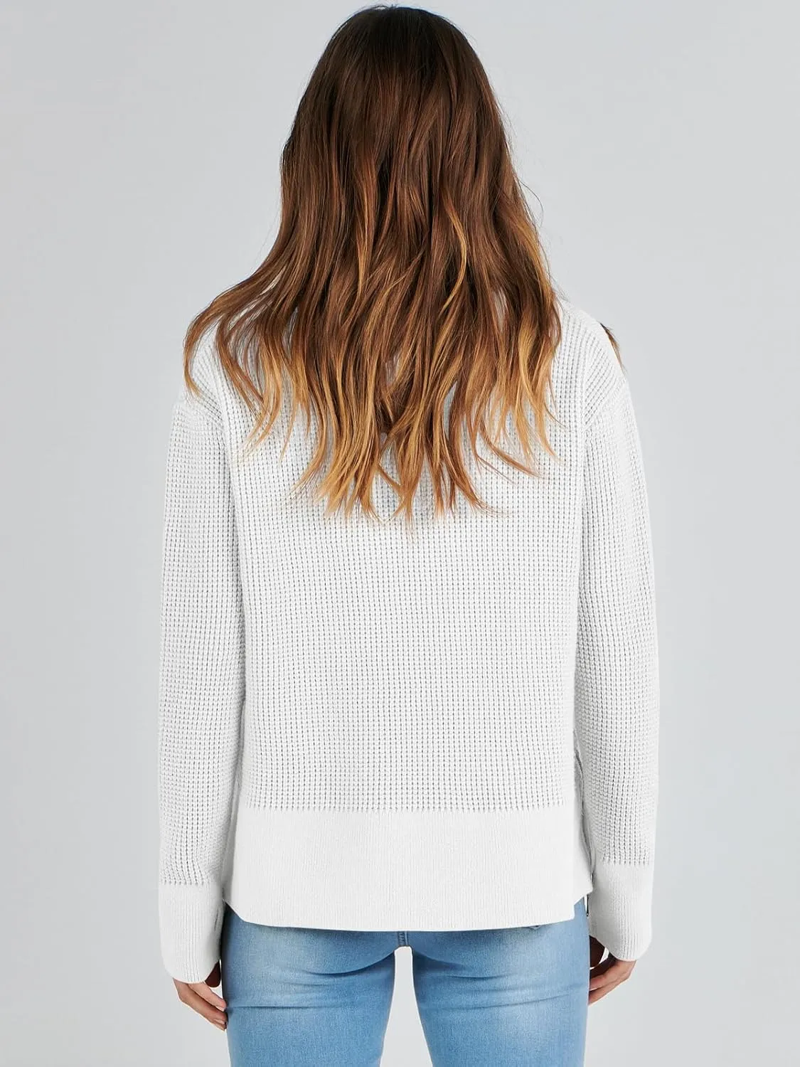 ANRABESS Womens Crewneck Long Sleeve Waffle Knit Casual Side Zipper Pullover Sweaters Top Thumbhole 2025 Fall Outfits