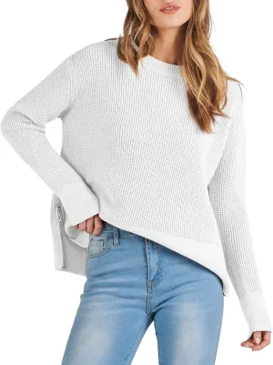 ANRABESS Womens Crewneck Long Sleeve Waffle Knit Casual Side Zipper Pullover Sweaters Top Thumbhole 2025 Fall Outfits
