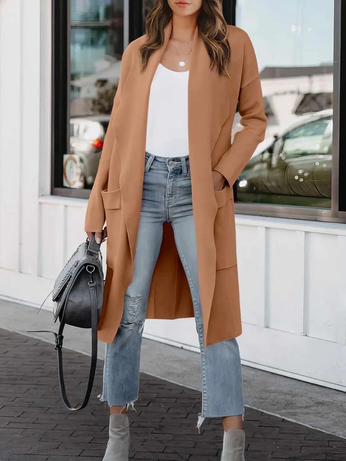 ANRABESS Women's Long Cardigan Sweater 2025 Spring Fashion Casual Oversized Knit Open Front Coatigan Jacket Coat Outfits