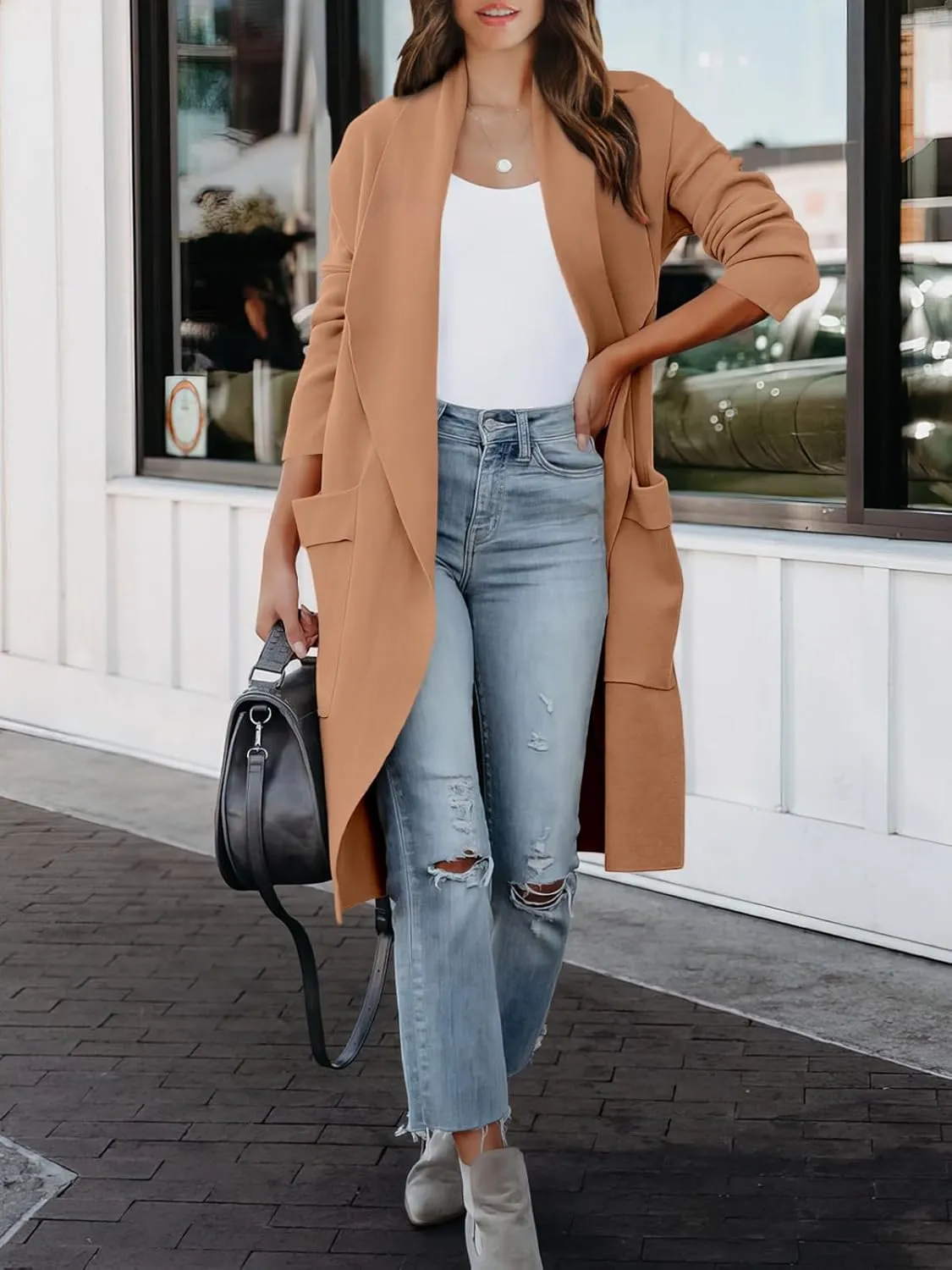 ANRABESS Women's Long Cardigan Sweater 2025 Spring Fashion Casual Oversized Knit Open Front Coatigan Jacket Coat Outfits