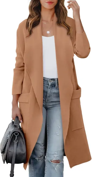 ANRABESS Women's Long Cardigan Sweater 2025 Spring Fashion Casual Oversized Knit Open Front Coatigan Jacket Coat Outfits