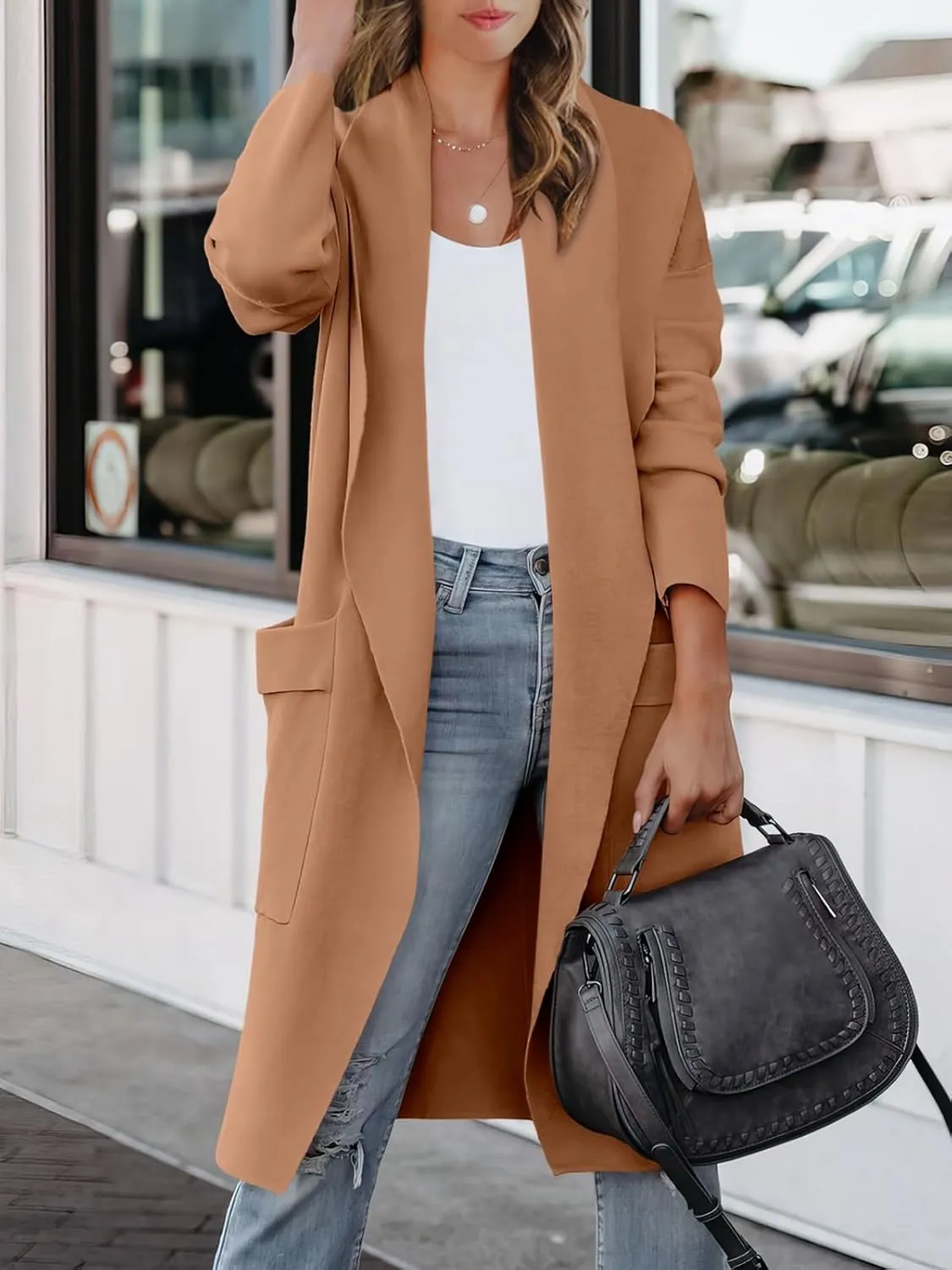 ANRABESS Women's Long Cardigan Sweater 2025 Spring Fashion Casual Oversized Knit Open Front Coatigan Jacket Coat Outfits
