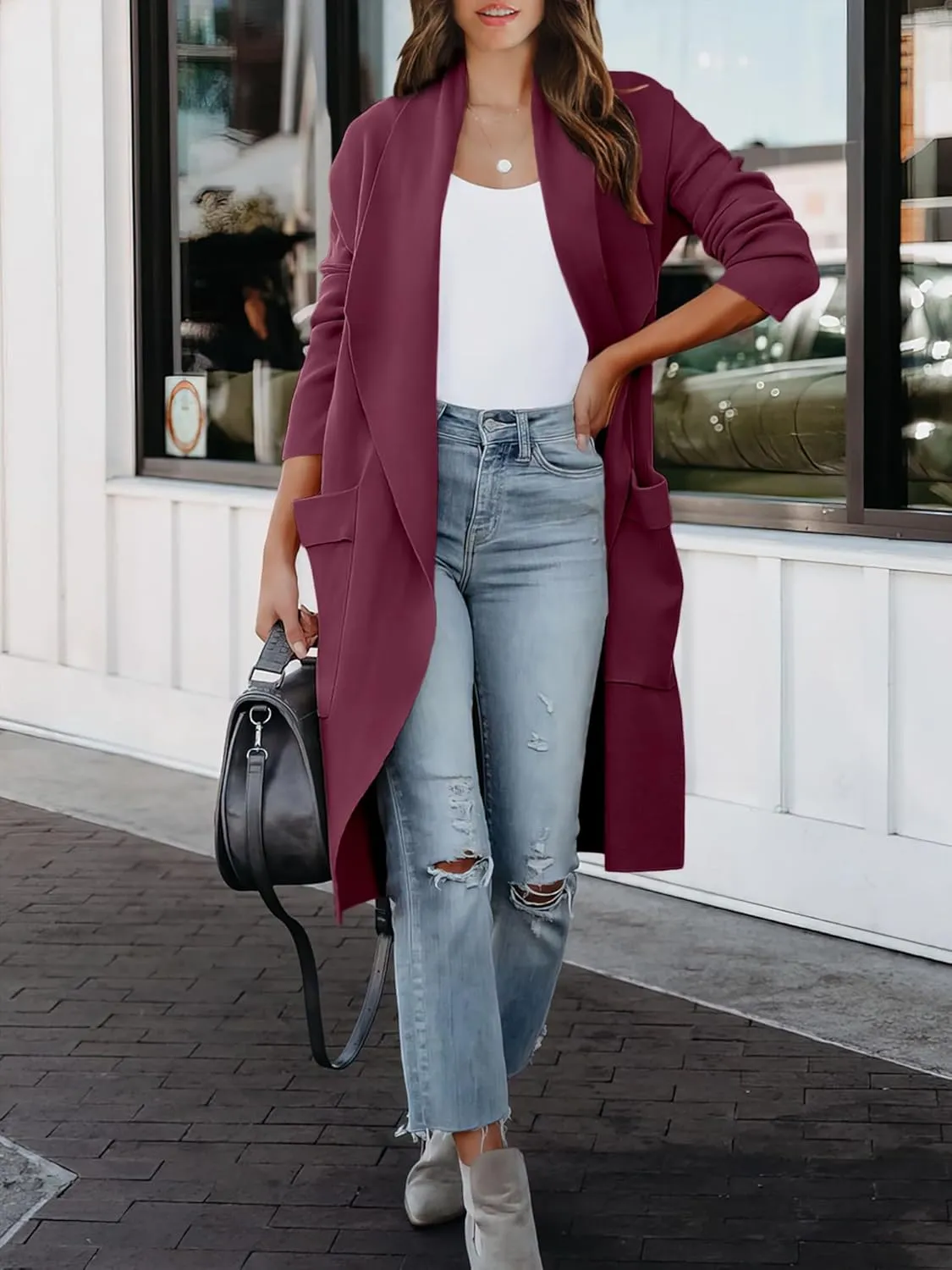 ANRABESS Women's Long Cardigan Sweater 2025 Spring Fashion Casual Oversized Knit Open Front Coatigan Jacket Coat Outfits