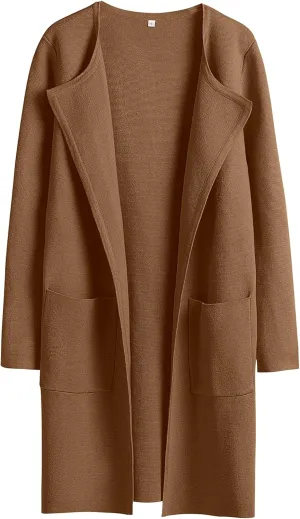 ANRABESS Women's Open Front Knit Lightweight Cardigan Casual Long Coatigan Sweater Lady Jacket Coat 2025 Fall Outerwear