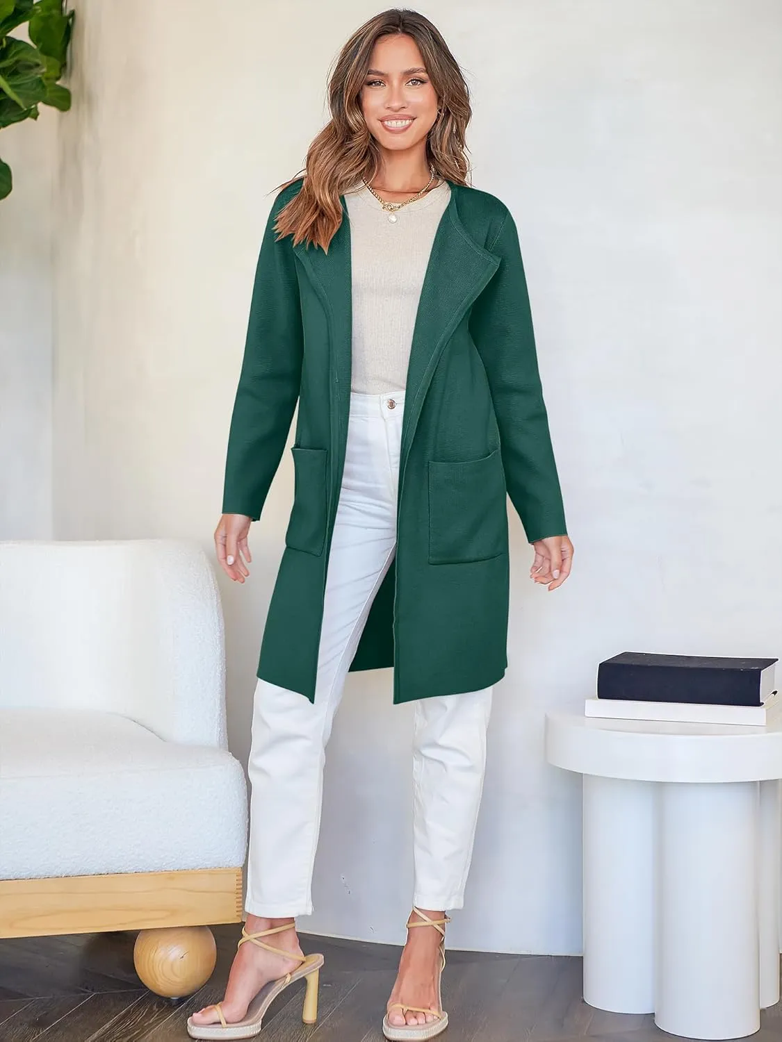 ANRABESS Women's Open Front Knit Lightweight Cardigan Casual Long Coatigan Sweater Lady Jacket Coat 2025 Fall Outerwear