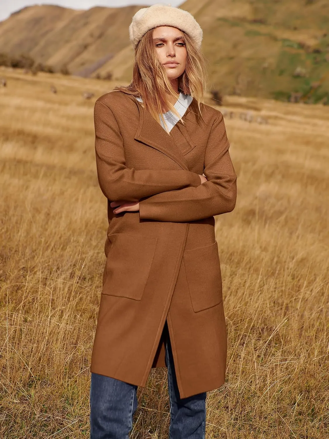 ANRABESS Women's Open Front Knit Lightweight Cardigan Casual Long Coatigan Sweater Lady Jacket Coat 2025 Fall Outerwear