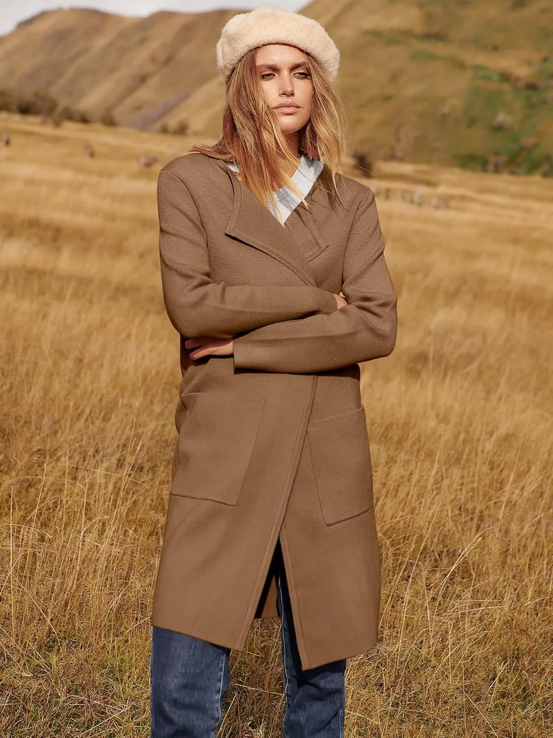 ANRABESS Women's Open Front Knit Lightweight Cardigan Casual Long Coatigan Sweater Lady Jacket Coat 2025 Fall Outerwear