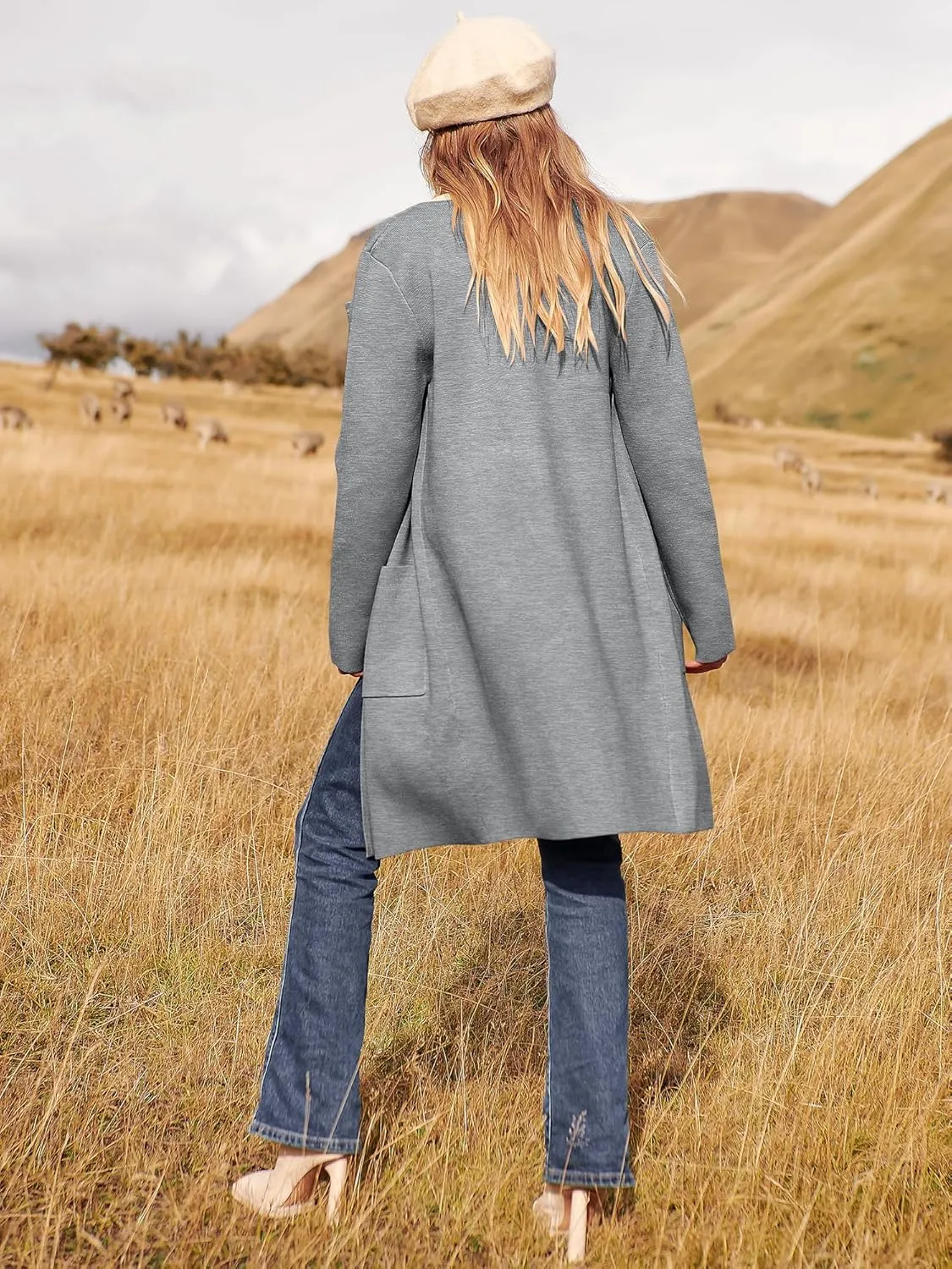 ANRABESS Women's Open Front Knit Lightweight Cardigan Casual Long Coatigan Sweater Lady Jacket Coat 2025 Fall Outerwear