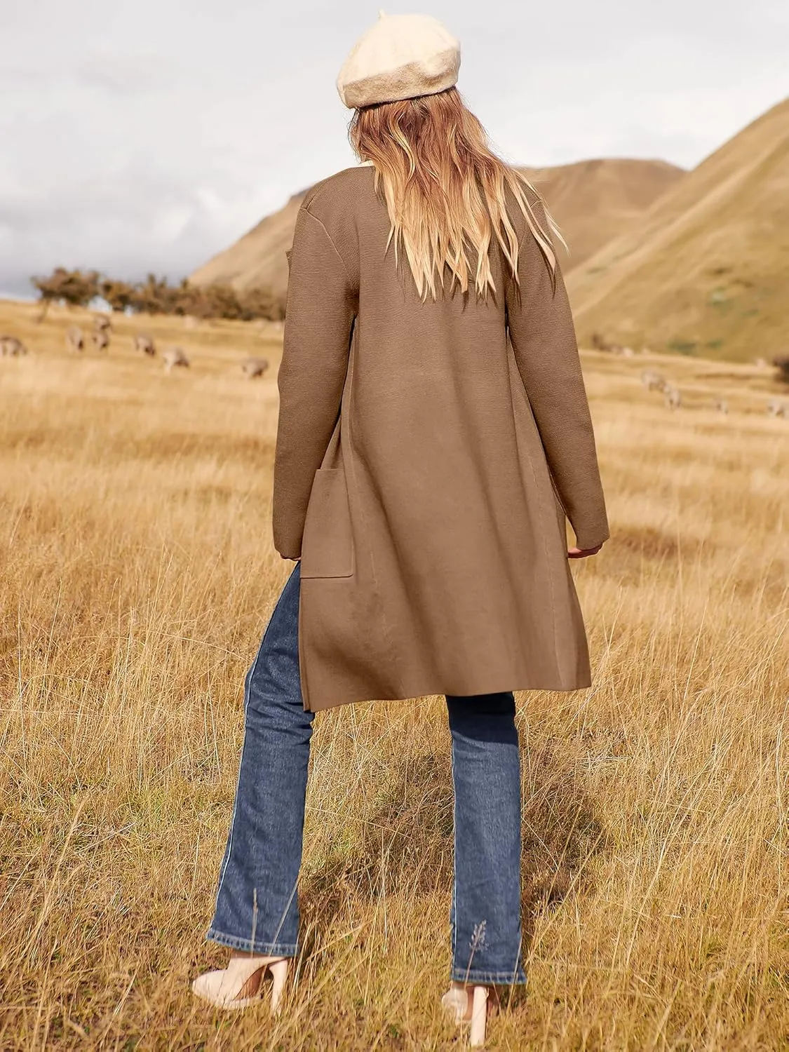 ANRABESS Women's Open Front Knit Lightweight Cardigan Casual Long Coatigan Sweater Lady Jacket Coat 2025 Fall Outerwear