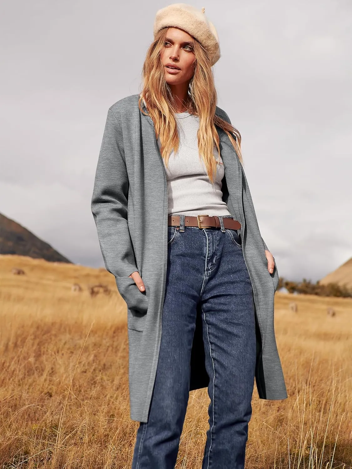ANRABESS Women's Open Front Knit Lightweight Cardigan Casual Long Coatigan Sweater Lady Jacket Coat 2025 Fall Outerwear