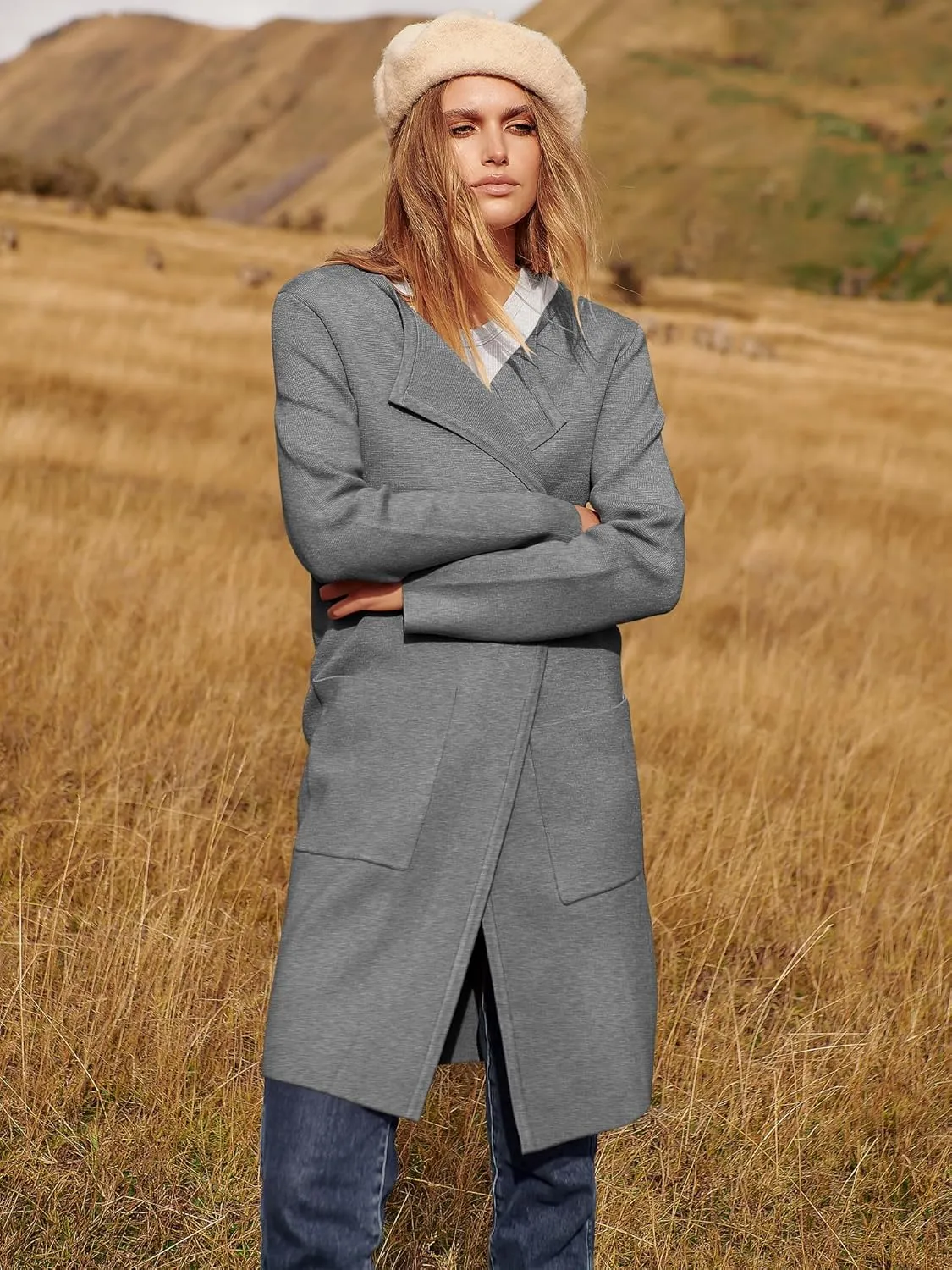 ANRABESS Women's Open Front Knit Lightweight Cardigan Casual Long Coatigan Sweater Lady Jacket Coat 2025 Fall Outerwear