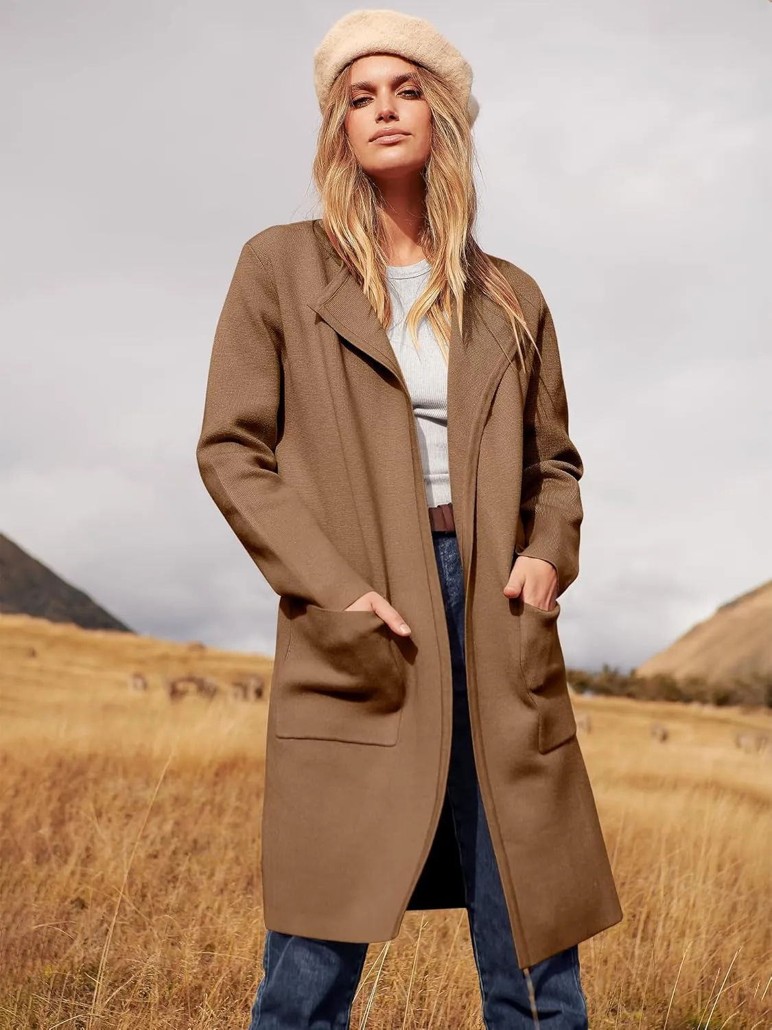 ANRABESS Women's Open Front Knit Lightweight Cardigan Casual Long Coatigan Sweater Lady Jacket Coat 2025 Fall Outerwear