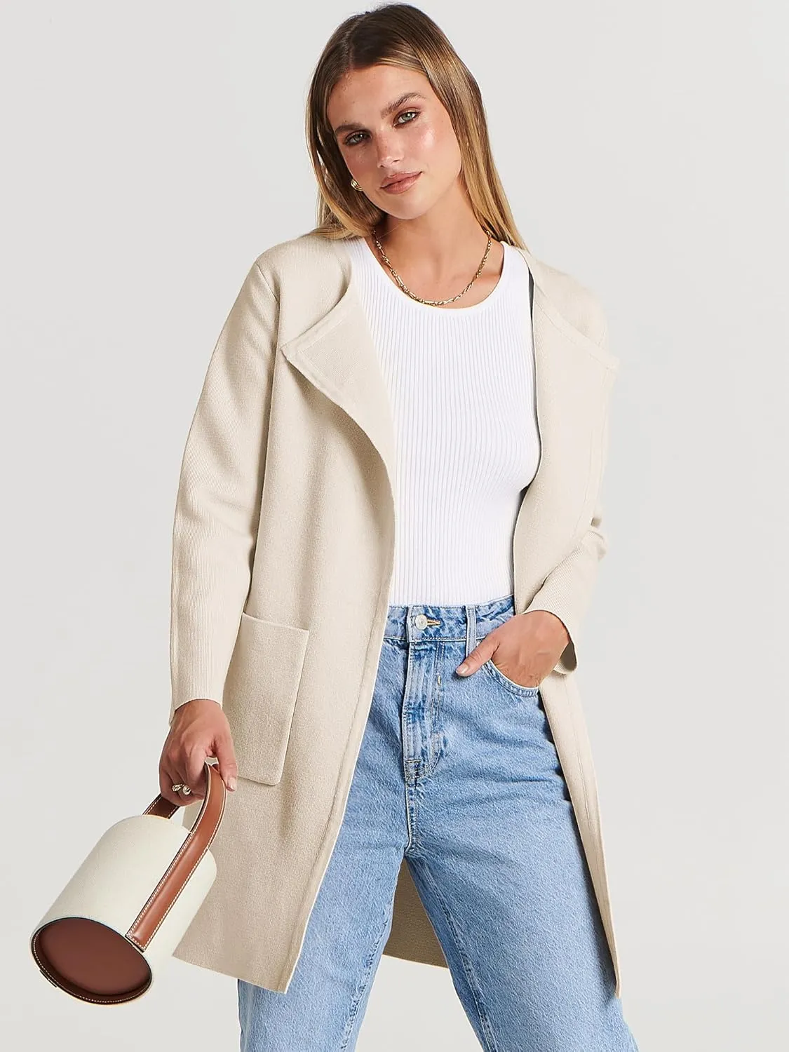 ANRABESS Women's Open Front Knit Lightweight Cardigan Casual Long Coatigan Sweater Lady Jacket Coat 2025 Fall Outerwear