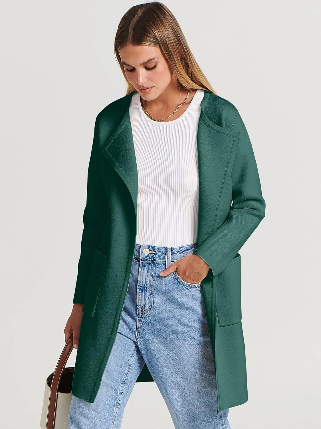 ANRABESS Women's Open Front Knit Lightweight Cardigan Casual Long Coatigan Sweater Lady Jacket Coat 2025 Fall Outerwear