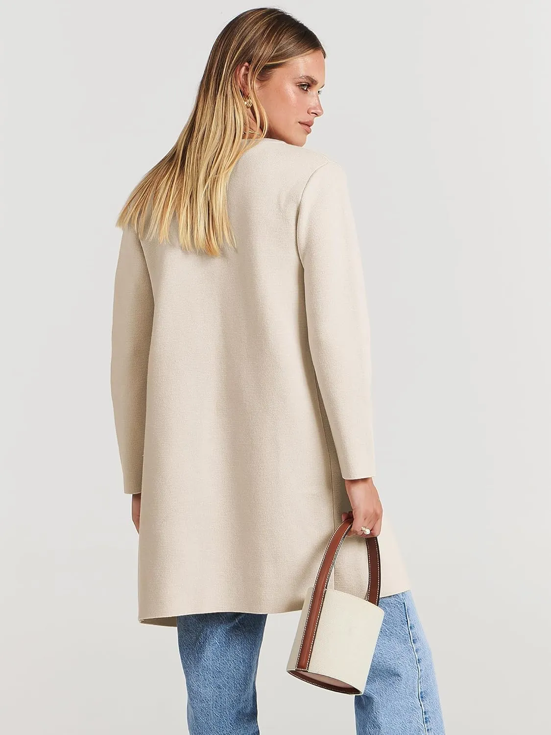 ANRABESS Women's Open Front Knit Lightweight Cardigan Casual Long Coatigan Sweater Lady Jacket Coat 2025 Fall Outerwear