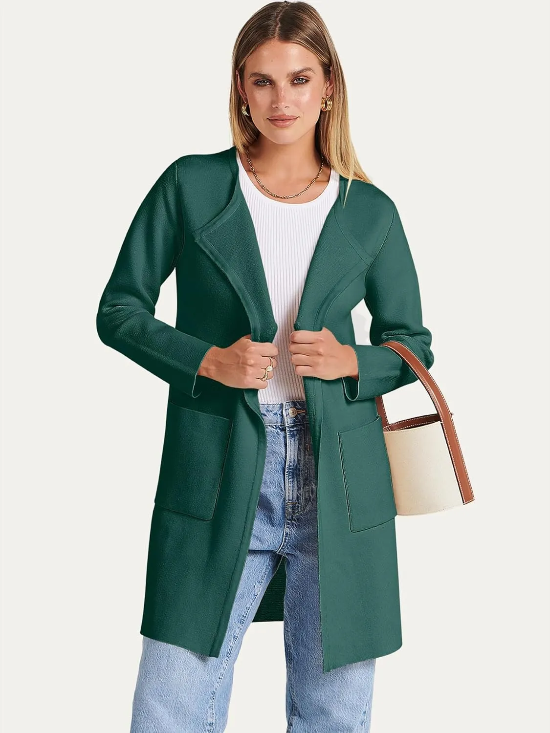 ANRABESS Women's Open Front Knit Lightweight Cardigan Casual Long Coatigan Sweater Lady Jacket Coat 2025 Fall Outerwear