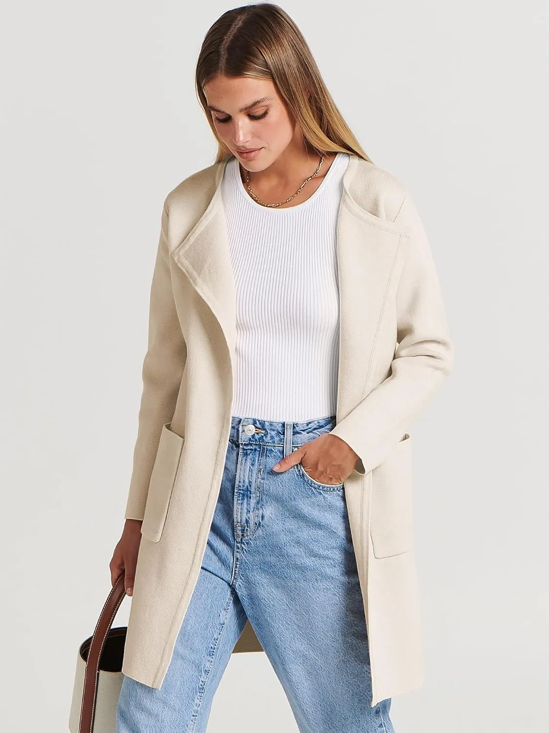 ANRABESS Women's Open Front Knit Lightweight Cardigan Casual Long Coatigan Sweater Lady Jacket Coat 2025 Fall Outerwear
